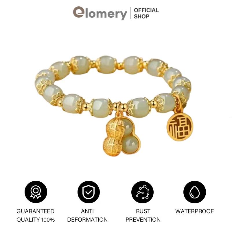 Elomery Gelang Bracelet Keberuntungan Kacang Merah Bracelets Perhiasan Kristal Merah Giok