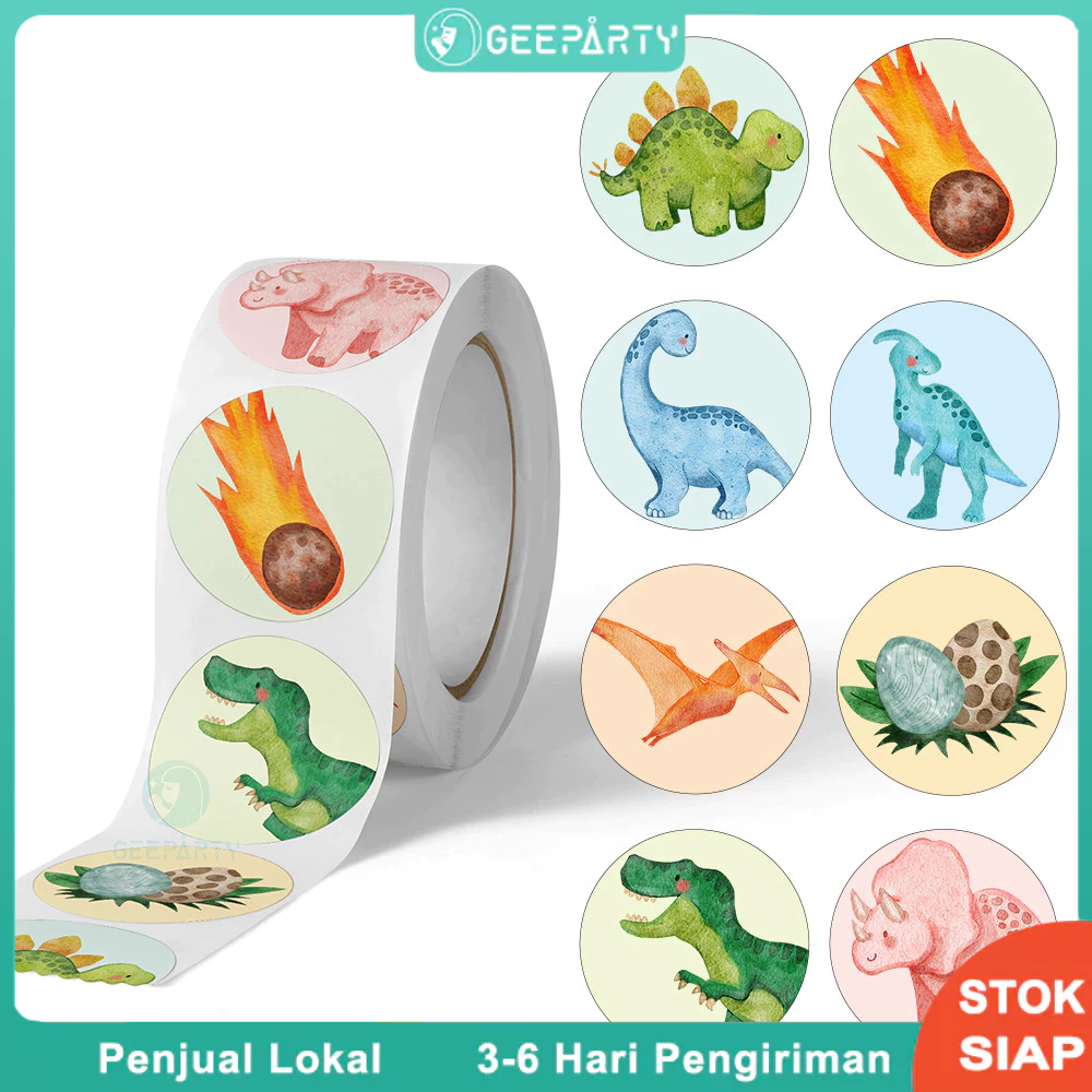 

500 Pcs/roll 8 Gaya Stiker Inspirasional Komet T Rex Untuk Dekorasi Pesta Ulang Tahun Tema Dinosaurus