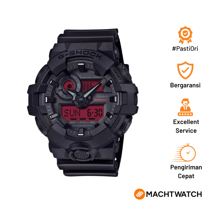 Jam Tangan Pria Casio G-Shock GA-700BBR-1AJF Black and Bold Red Series Digital Analog Dial Black Res
