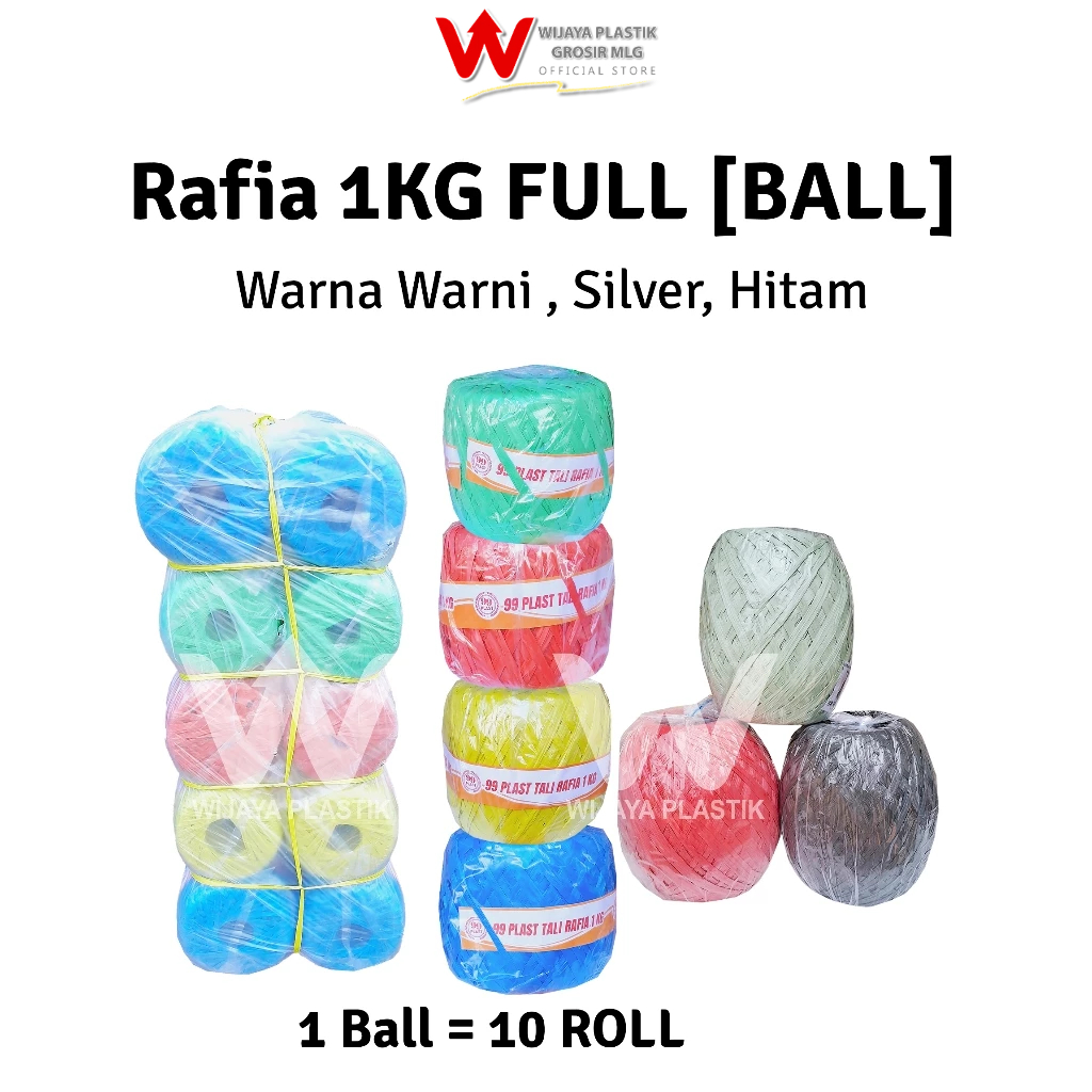 

[1 BALL] Tali Rafia Kiloan ( 1KG ) Warna/Hitam/Silver --- 10 Roll KG @Ball | 1000g ravia los polos warna warni hitam silver kilap merah kuning hijau biru ekonomis murah termurah kuat Ball