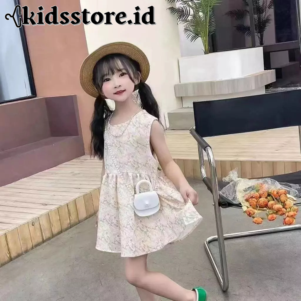 Dress Anak Perempuan Gaya Korea Gaun Lengan Puff Motif Kupu-kupu Gaun Anak-anak Usia 2-8 Tahun