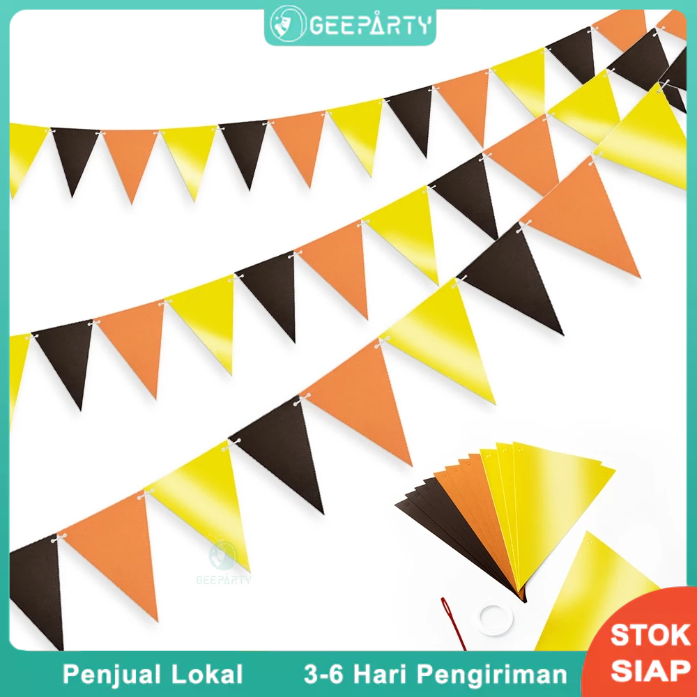 1 Set Bendera Spanduk Ulang Tahun Segitiga Kuning Oranye Untuk Dekorasi Pesta Ulang Tahun Konstruksi