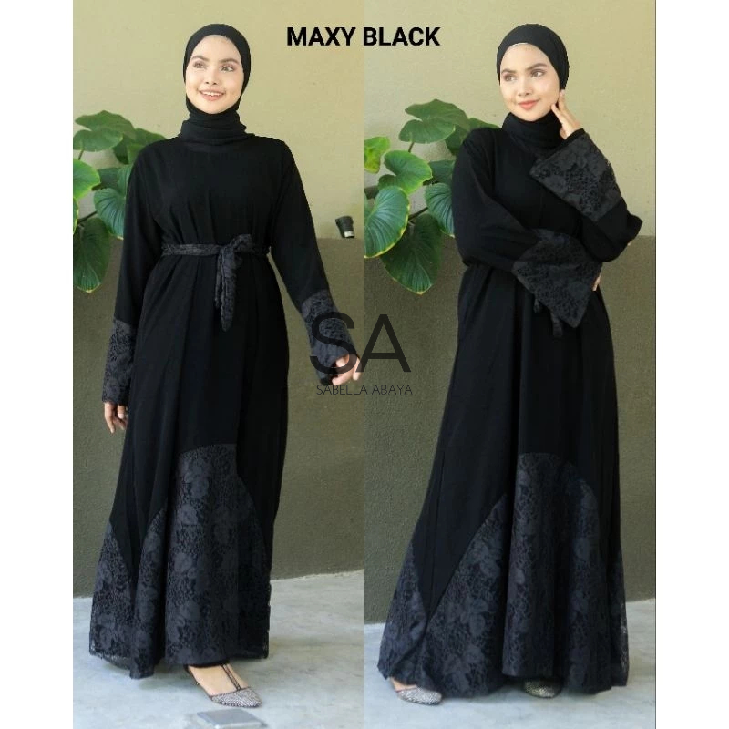 ABAYA GAMIS HITAM PESTA MAXI BLACK BROKAT BY GAMIS HITAM EXCLUSIVE S M L XL