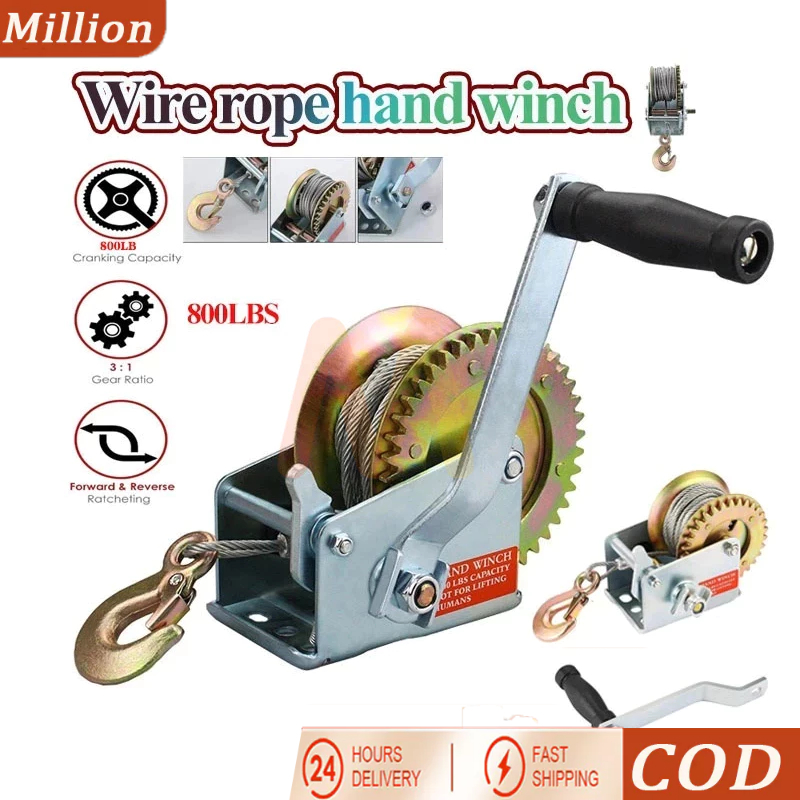 COD 800LBS 10m Hand Winch Wire Rope Hand Winch Kualitas Tinggi Hand WinchHand Winch / Boat Winch / K