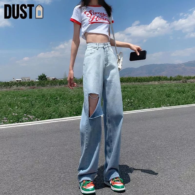 [Diskon 50%] Dust Celana Jeans Wanita Sobek Jeans Highwaist Kulot Jeans Import Premium Jeans Korean 