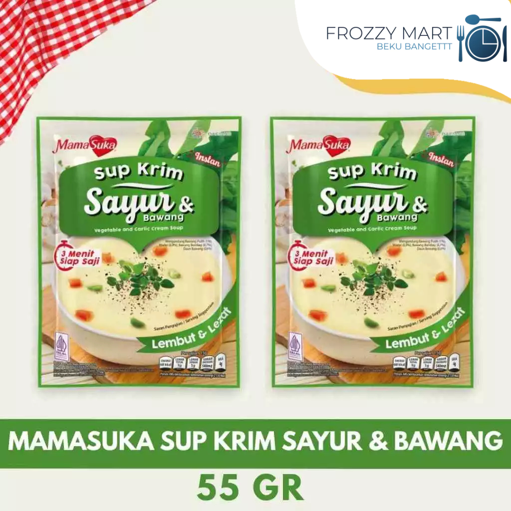 

MAMASUKA Sup Krim Instan 55gr – Ayam / Daging Lada Hitam / Jagung / Jamur / Sayur & Bawang