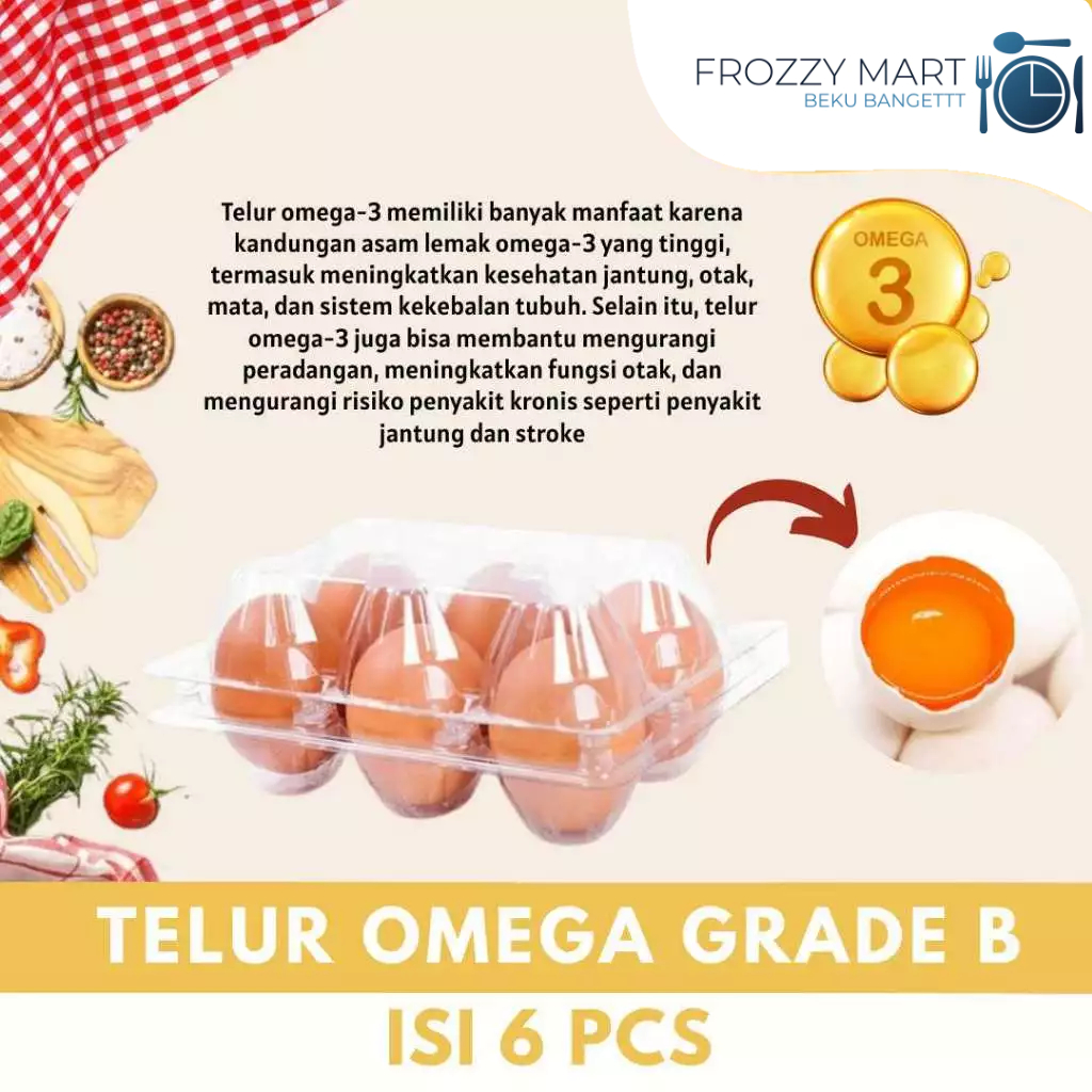 

TELUR OMEGA 3 GRADE B ISI 6 / 10 PCS – Telur Sehat Berkualitas, Kuning Lebih Besar