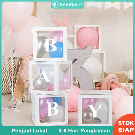 Selamat Putih Emas Box Balon Transparan /Box Balon Dekorasi /Box Huruf Transparan BABY ONE