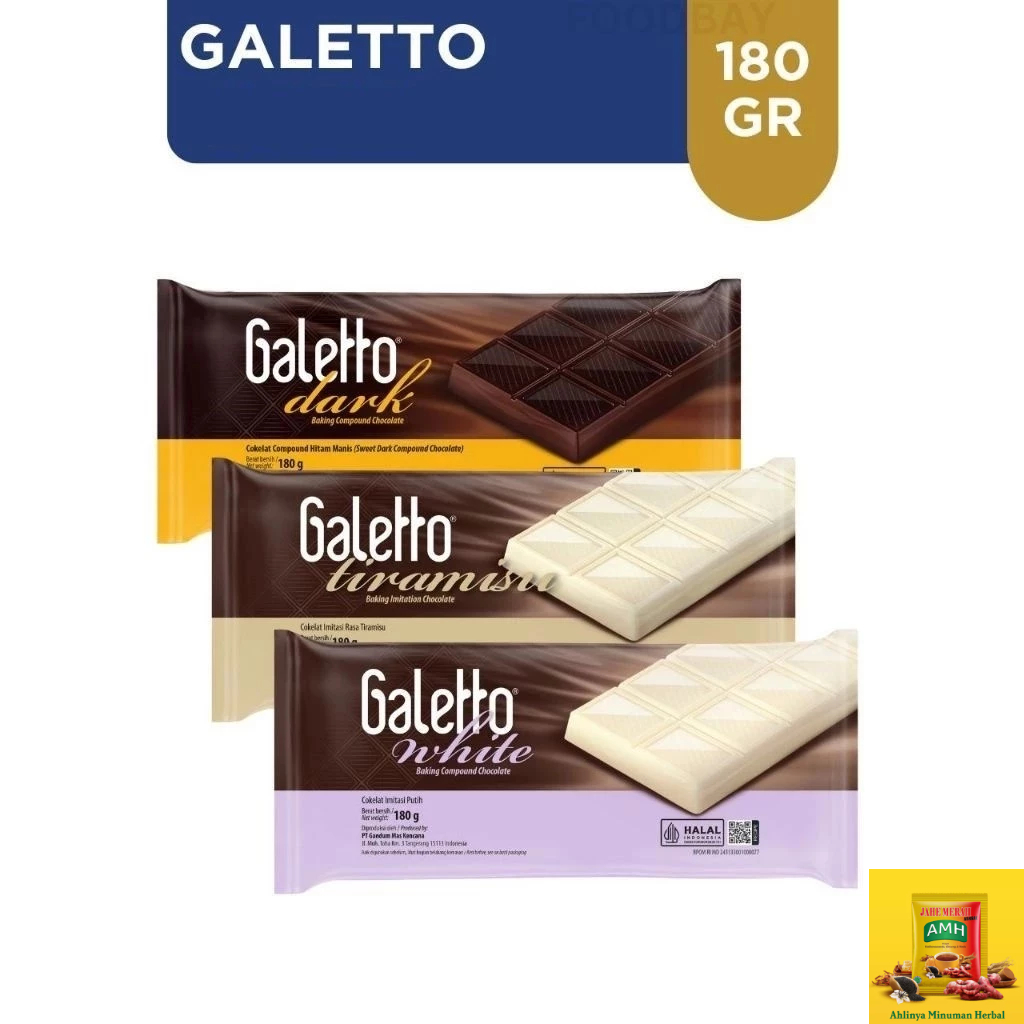 

GALETTO Compound Chocolate Coklat Galeto batang blok Dark / White / Tiramisu 180 Gr