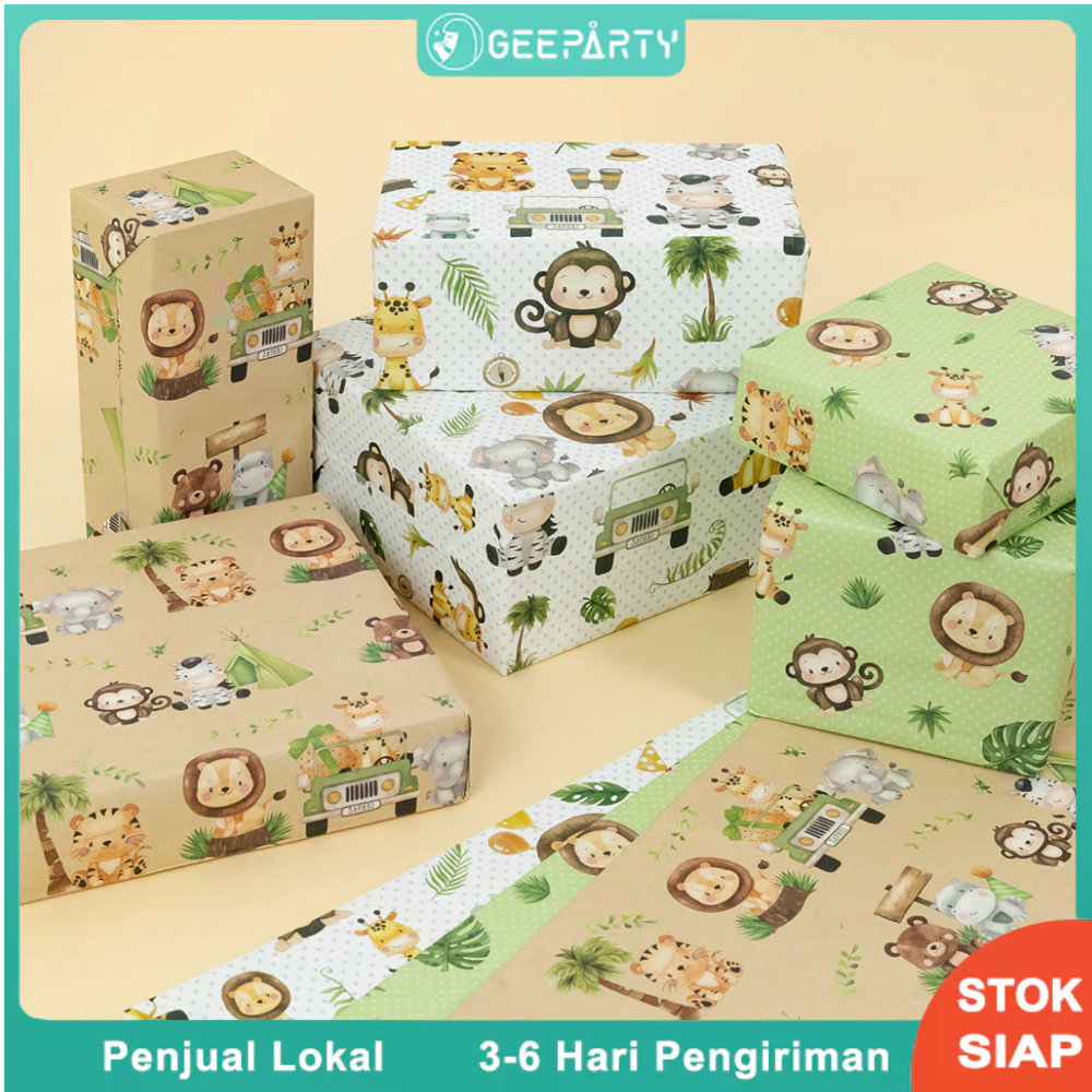 

3 Pcs Kertas Pembungkus Motif Hewan Singa Monyet Kertas Pembungkus Kado Tema Safari Dekorasi Pesta Ulang Tahun