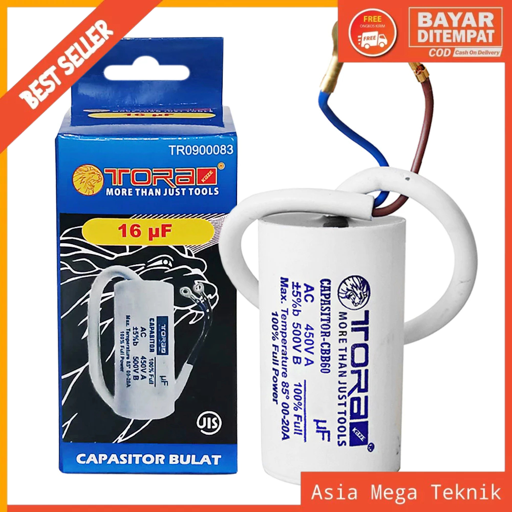 TORA Kapasitor CBB60 Bulat Putih 16 uF - Capasitor CBB60 Run 450V AC