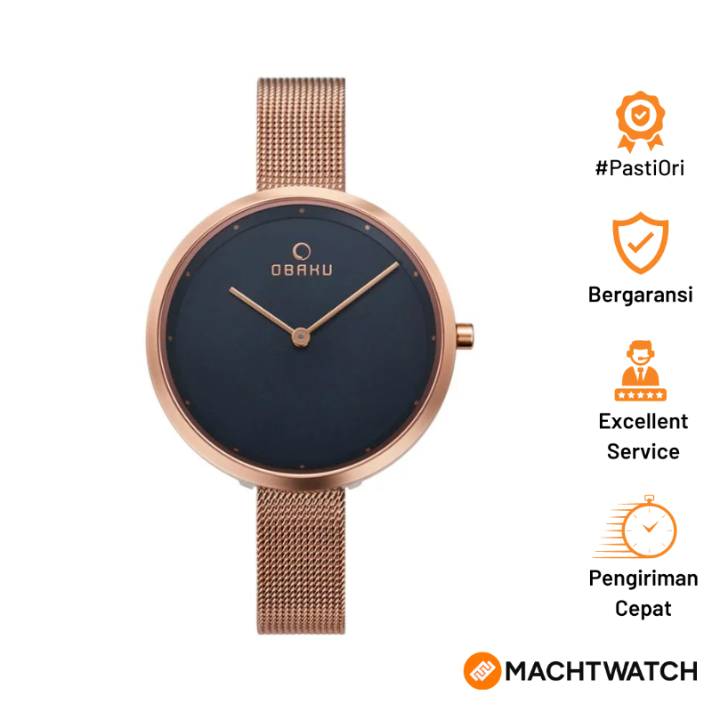 Jam Tangan Wanita Obaku V227LXVLMV Dok Azure Blue Dial Rose Gold Mesh Strap