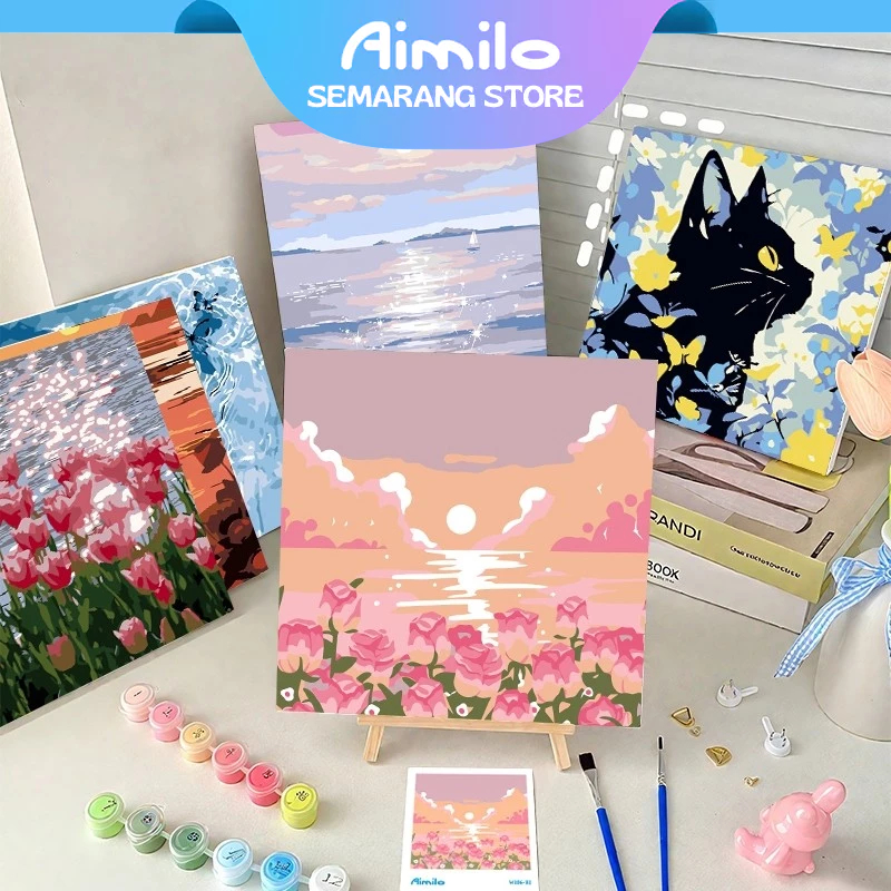 

Aimilo Paint By Number 20x20cm Lukisan Kanvas DIY Digital Painting Kit With Alat Lukis Lengkap 1 Paket