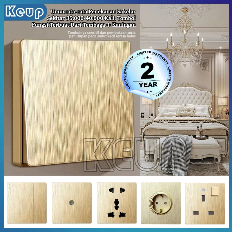 KEUP Saklar Lampu Infinity Emas Gold /Stop Kontak/Sakelar/Cetekan Saklar Rumah Gabungan Saklar Rose 