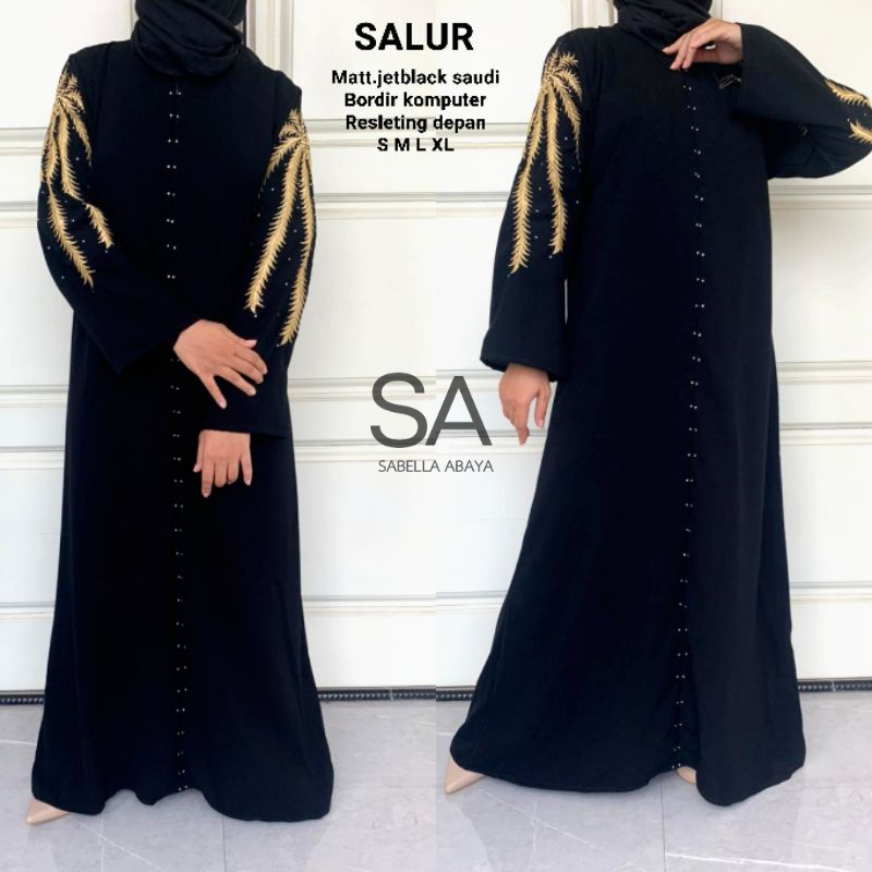 Abaya gamis hitam jetblack busui bordir SALUR Modis elegant bisa cod jetblack ori