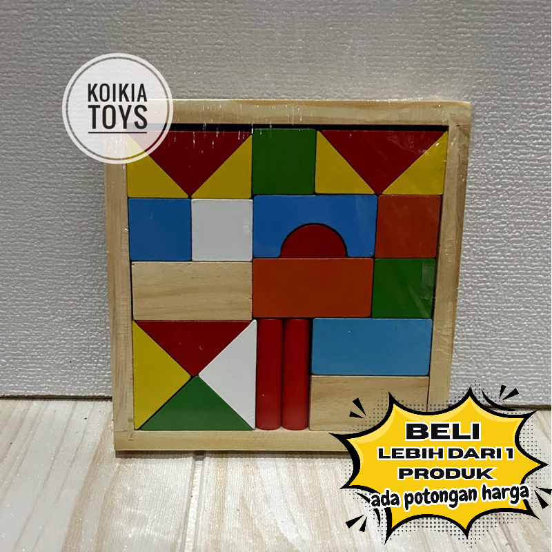 Mainan edukasi anak puzzle balok kayu bentuk rumah wooden block pintar