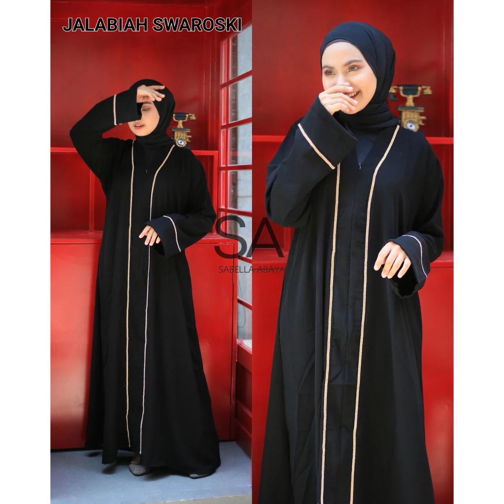 Gamis hitam abaya maxi dress turkey JALABIA JALABIAH SWAROSKY jetblack saudi ori