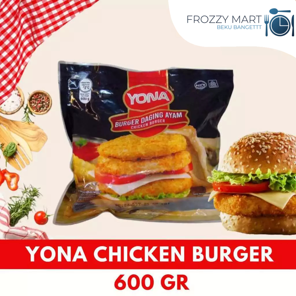 

YONA Chicken Burger 600gr | Patty Ayam Frozen Praktis & Lezat