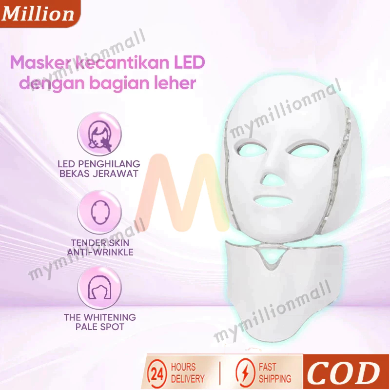 COD Masker LED PDT Light 7 Warna Led Mask Photorejuvenation Wajah & Leher Photon Therapy Alat Perawa