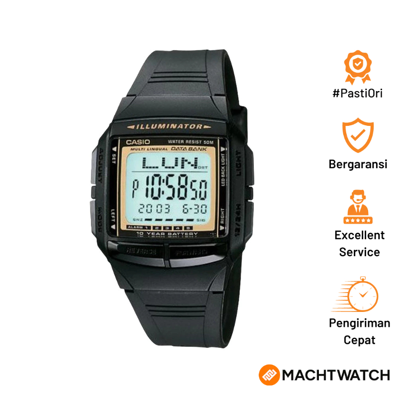 [PRJ] Jam Tangan Pria Casio General DB-36-9AVDF DB36 Data Bank Digital Dial Black Resin Band
