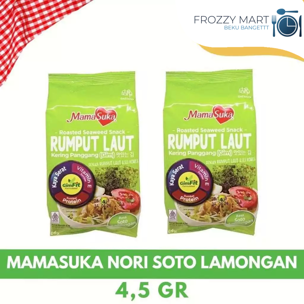 MAMASUKA NORI Snack Rumput Laut 4.5gr – Original/Pedas/Soto Lamongan/Jagung Bakar/BBQ/Ghost Pepper
