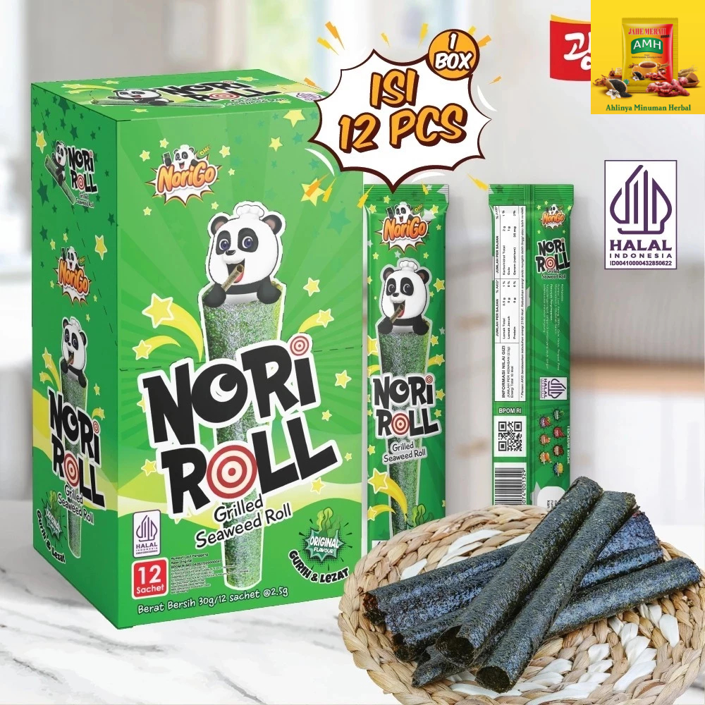 

Norigo Snack Nori Roll Grilled Seaweed Roll 1 box isi 12Pcs / Snack Rumput Laut 2.5g