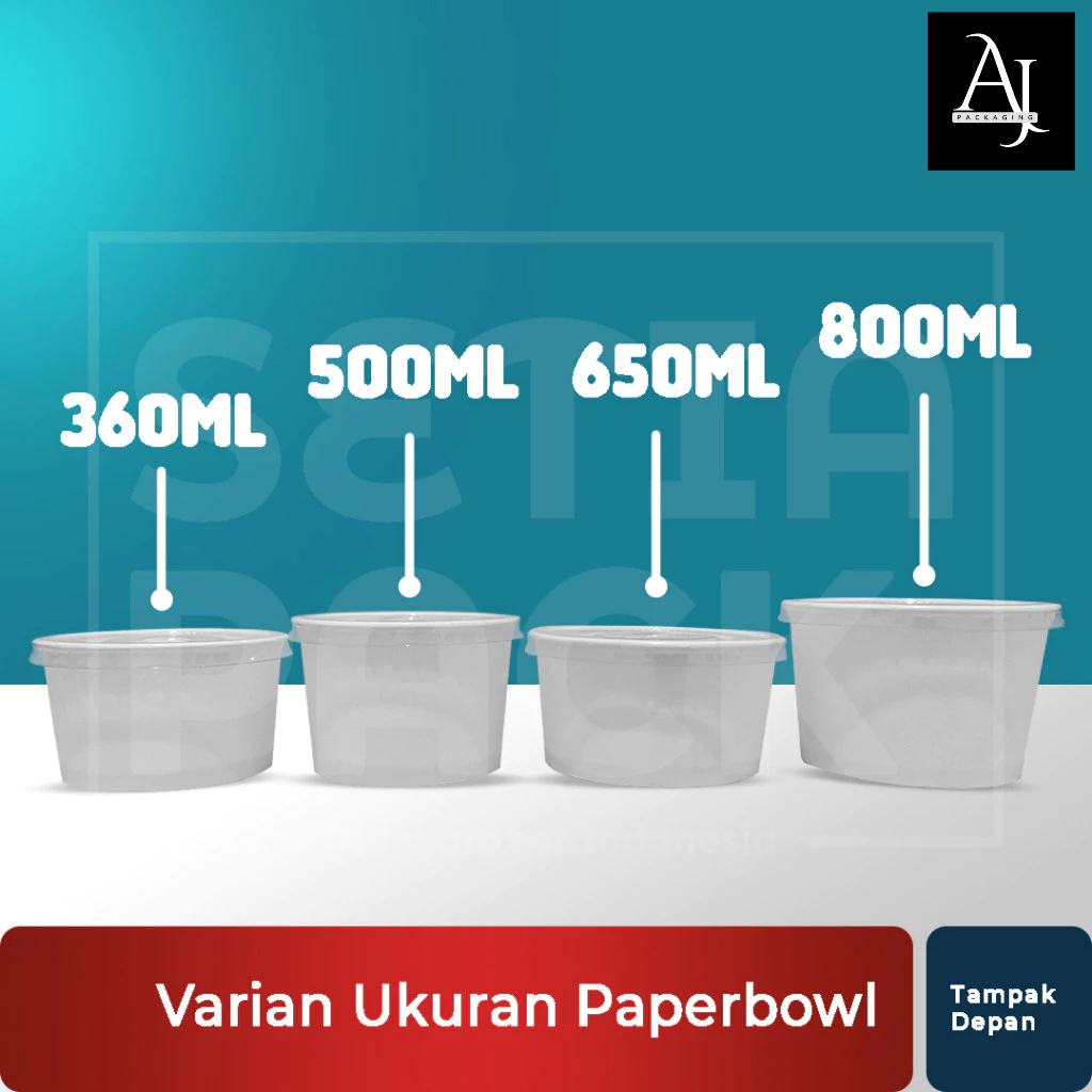 Paper Bowl Dengan Tutup CUSTOM CETAKAN 360ml 500ml 650ml 800ml [1 PACK = 25 PCS]