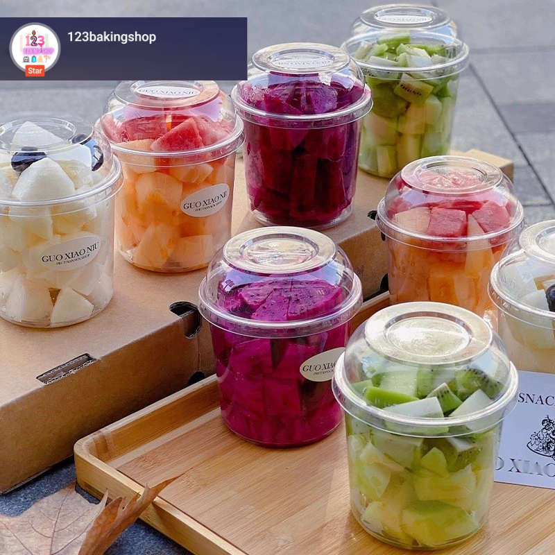 Gelas Cup Plastik Tutup Cembung Wadah Salad Buah Potong Es Krim