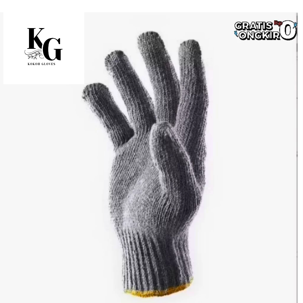 1Lusin/12pasang sarung tangan safety kain rajut abu benang 4/5 standar industri