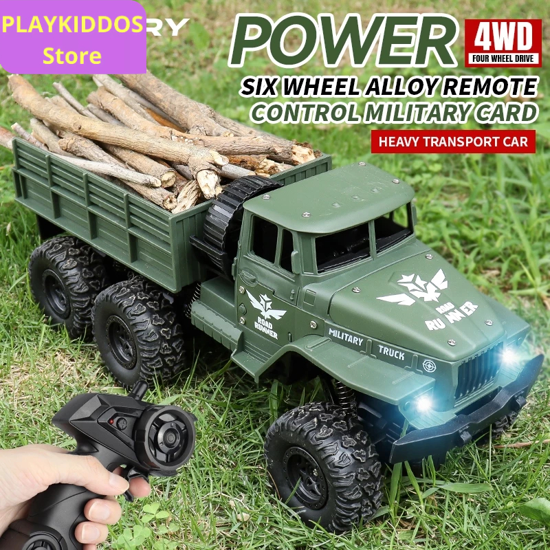 Mainan Truck Militer Remote Control dengan Lampu 2.4GHZ 4WD RC Mobil Truk Kargo Besar Bahan Alloy