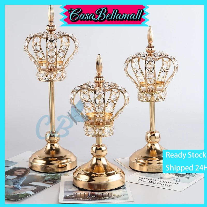 Ready StockTempat Lilin Kristal / 3 Tingkatan Tempat Lilin Kristal Emas / Tempat Lilin Kristal