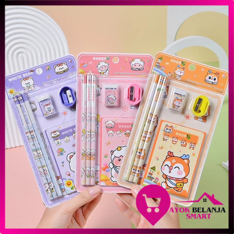 

ABS Alat Tulis Set 6IN1 Stationery Set Lucu Karakter Kartun 6 IN 1 Perlengkapan Sekolah Anak-Anak TK Souvenir Ulang Tahun Anak Alat Tulis Birthday Souvenir Hampers