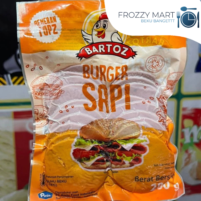 Bartoz Burger Sapi – Isi 10 & 20 pcs | Praktis, Padat Daging, Rasa Mantap