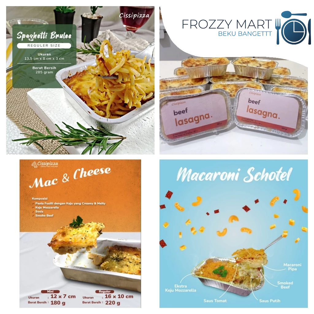 

CISSI Frozen Pasta – Lasagna, Mac & Cheese, Schotel, Spaghetti Brulee 180gr | Lengkap & Praktis