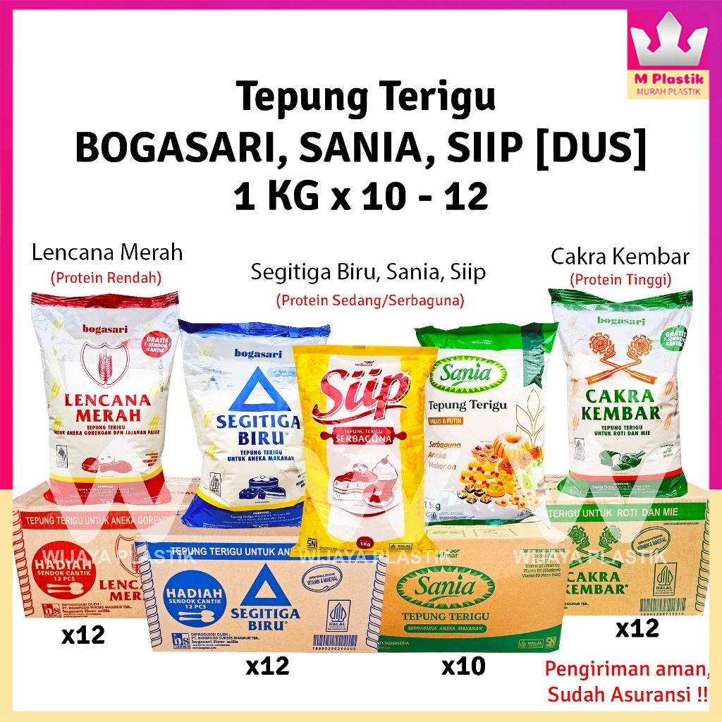 

[1 SAK] Aneka Tepung Terigu [CK/SB/LM/P] --- 10 12 25 KG @SAK DUS | BOGASARI SANIA Cakra Kembar Segitiga Biru Lencana Merah Payung bersih putih asli packing aman murah ekonomis ck sb lm py karung SAK