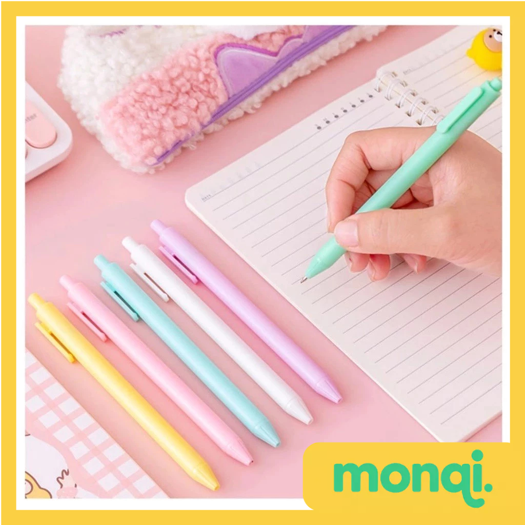 

MONQI Pena Cetekan Macaroon Pulpen Warna Pastel Tinta Hitam Alat Tulis Sekolah Kantor Pen Warna Warni Bolpoint Polos Murah