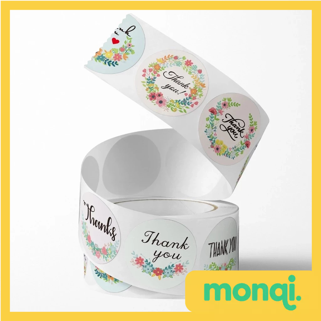 

MONQI Sticker Thank You Roll Isi 500 Pcs Stiker Terima Kasih Warna Self Adhesive Seal Label Roll Sticker Thank You 2Cm Tempelan