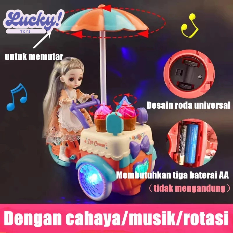 Mainan Mobil Es Krim Listrik Kereta Dorong Boneka dengan Musik dan Lampu Mainan Anak Perempuan