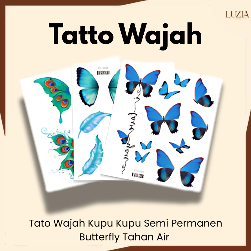 Stiker Tato Wajah Kupu Kupu Semi Permanen Butterfly Tahan Air Tahan Lama 1 Bulan Keren - KU092