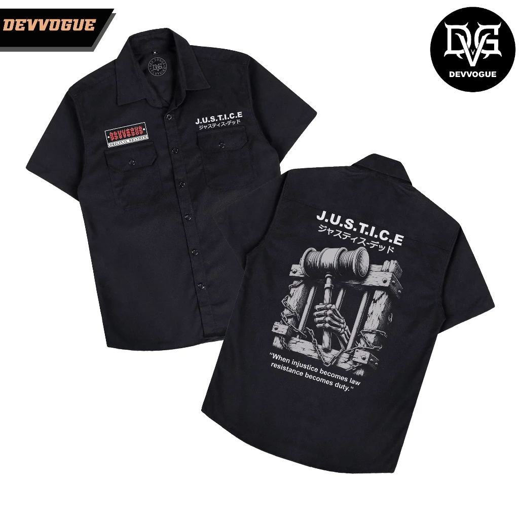 DEVVOGUE Workshirt Original Justice prison Workshirt Hitam Pria