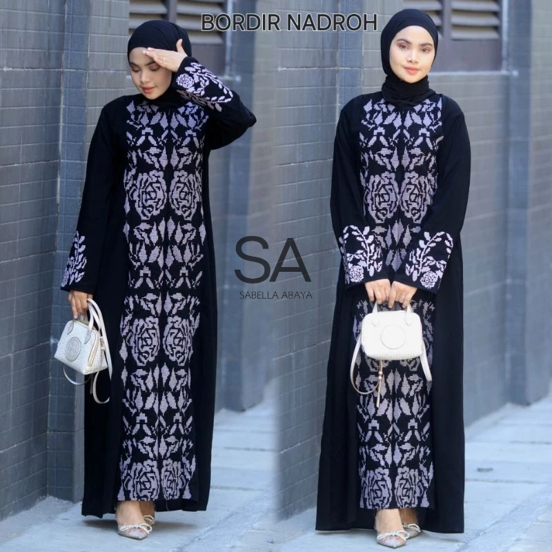 [bordir nadroh] abaya- gamis - hitam turki saudi turkey zephy jet black premium lokal import busui