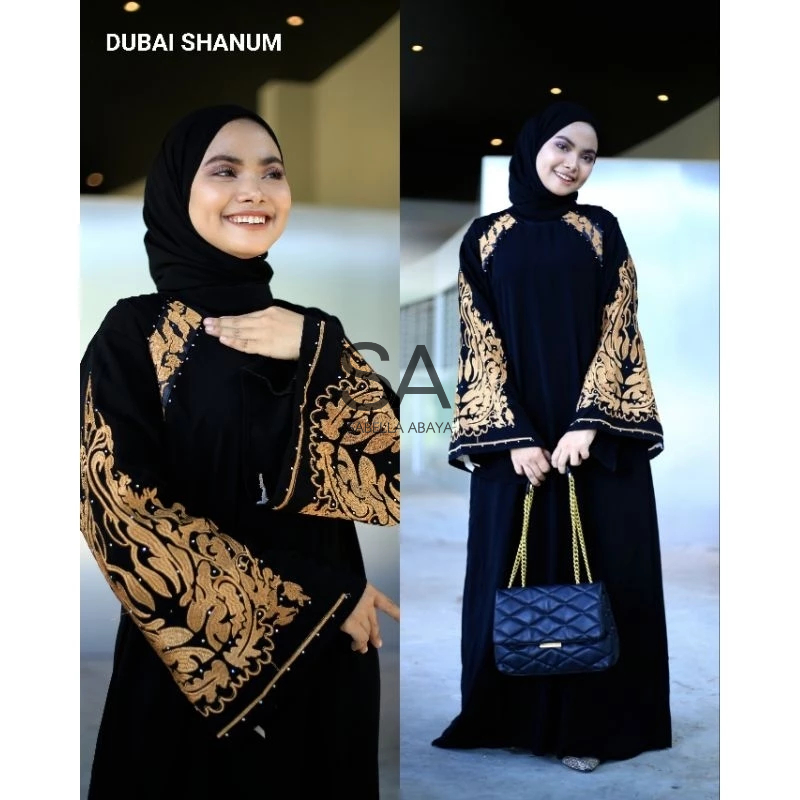 New abaya turkey Bordir Shanum basic arab bahan jetblack saudi premium