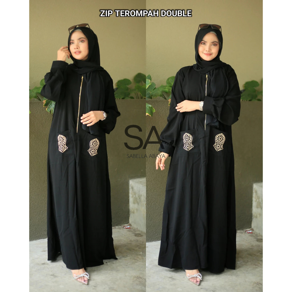NEWW ABAYA ZIPER SAKU TEROMPAH BUSUI FRIENDLY BY GAMISHITAM EXCLUSSIVE JETTBLACK SYAR'I S M L XL