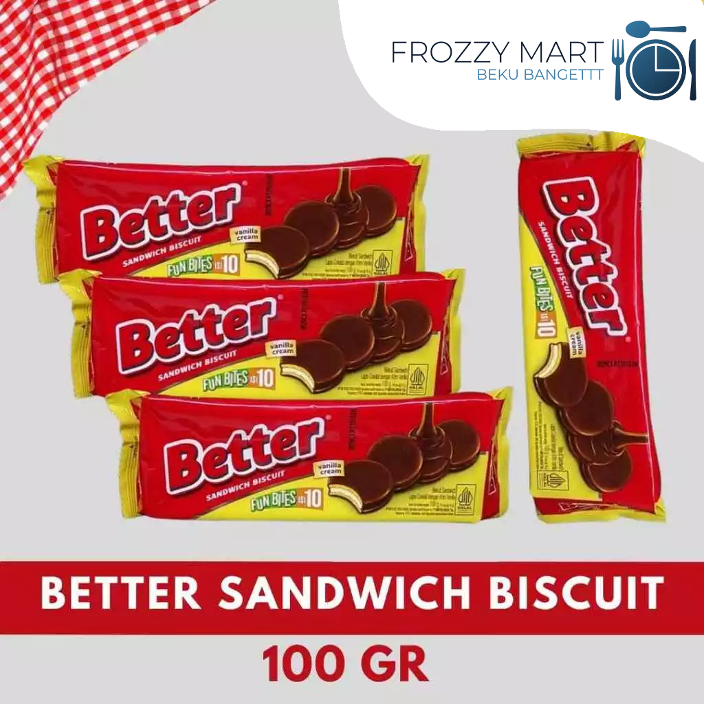 

Better Sandwich Biscuit 100gr – Biskuit Krim Lembut Camilan Keluarga