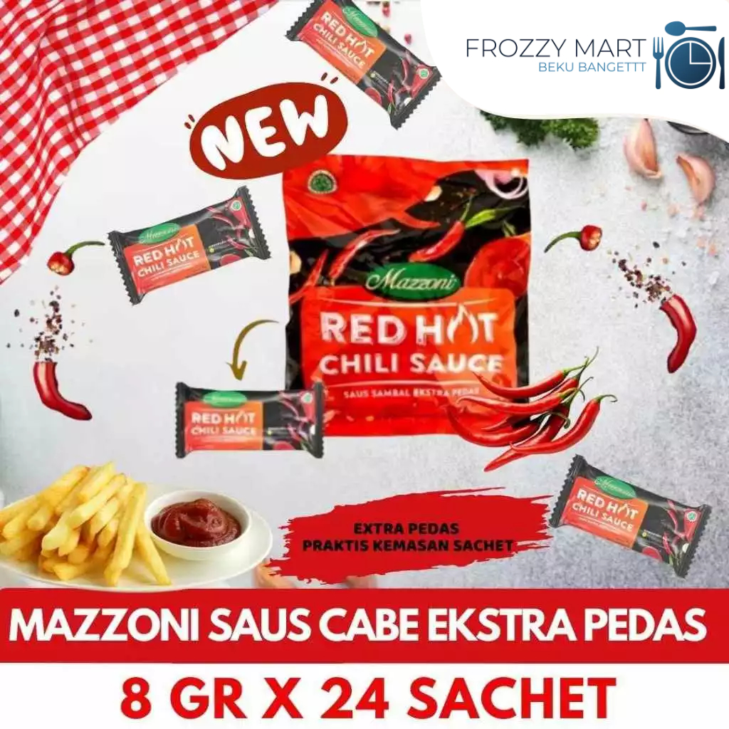

MAZZONI Saus Cabe Ekstra Pedas 8gr x 24 Sachet & Saus Tomat 9gr x 24 Sachet – Isi Ulang Praktis