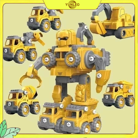 YUNLEO 5 IN 1 Mainan Mobil Truk Pemadam Kebakaran Mainan Anak Robot Mobil Konstruksi Pemadam Kebakar