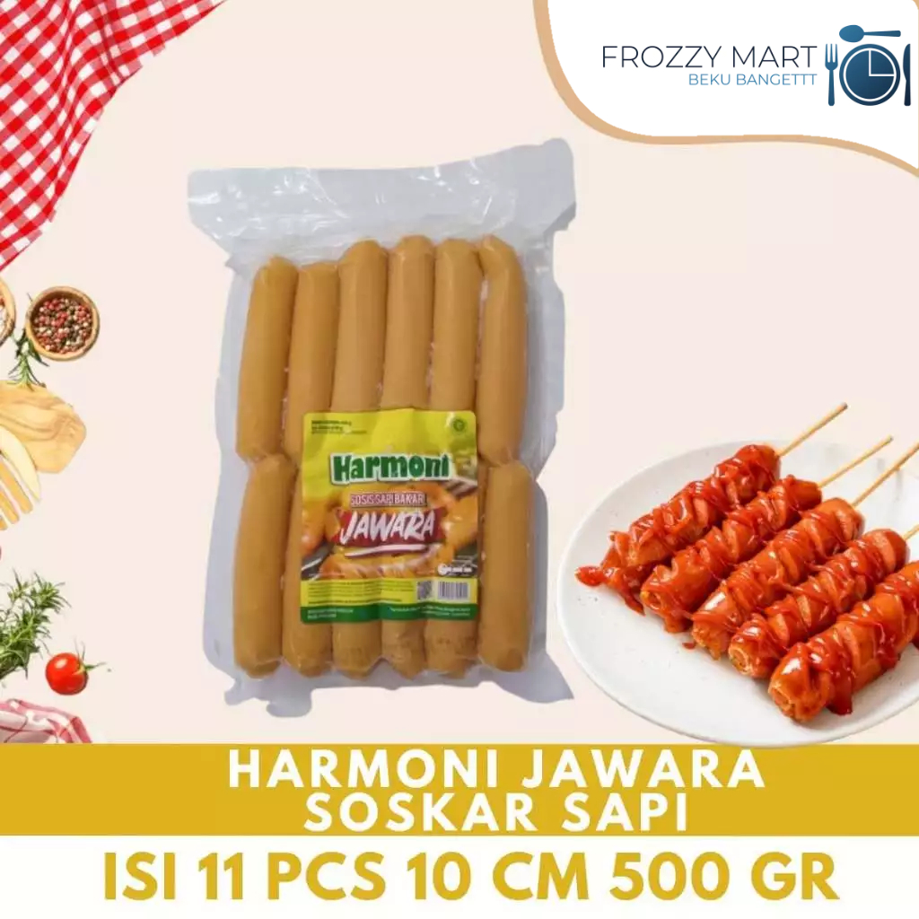 

Harmoni Jawara Sosis Bakar Sapi 500 g (11 pcs × ~10 cm) – Siap Bakar / Goreng, Daging Sapi Pilihan