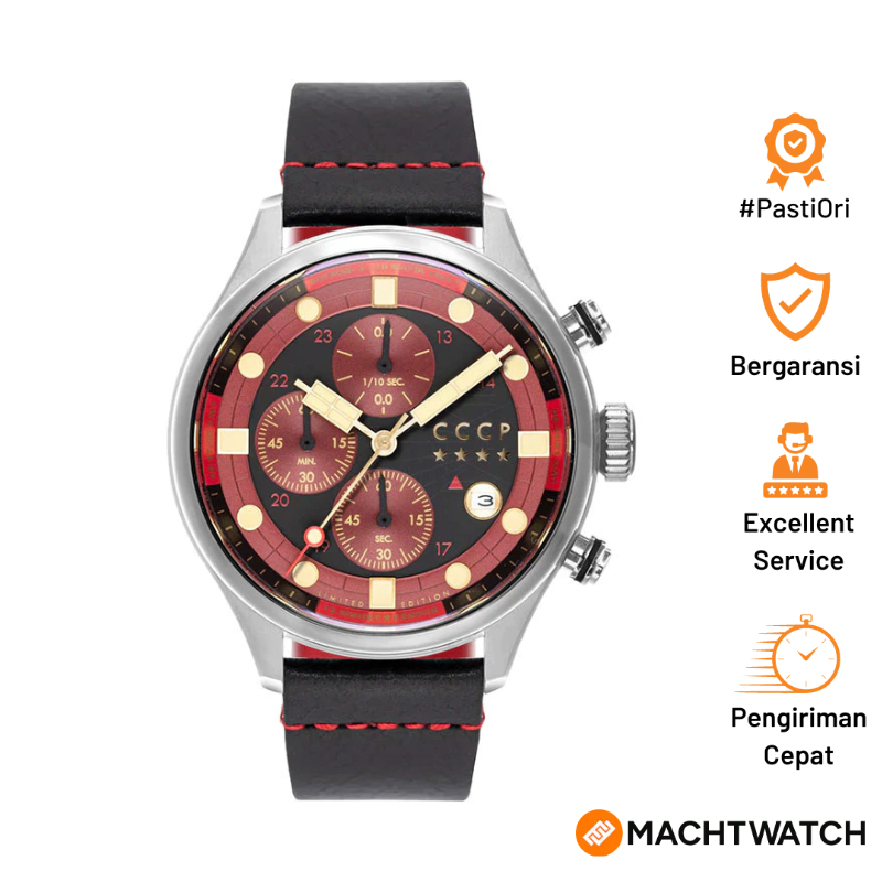 Jam Tangan Pria CCCP Comrade CP-7100-01 Chronograph Dual Tone Dial Black Leather Strap