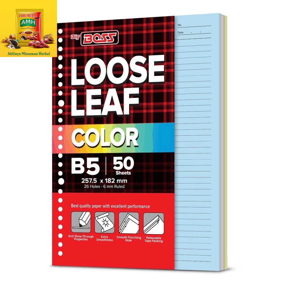 

BigBoss Loose Leaf Color B5 - 50 Lembar | Kertas Isi Binder Warna Warni