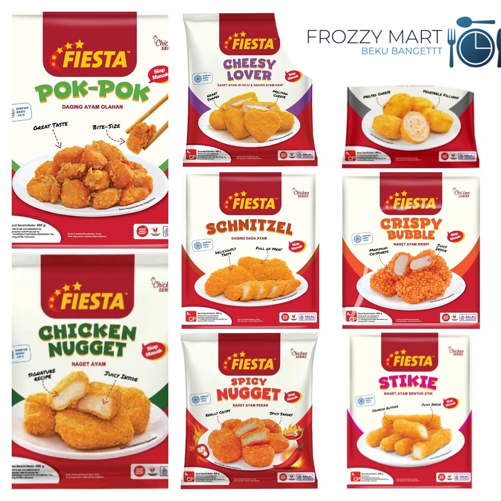 

Fiesta Chicken Nugget 400gr – Kemasan Baru, Original, Spicy, Cheesy, Crispy
